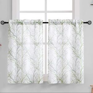 White Kitchen Curtains With Tree Branches
